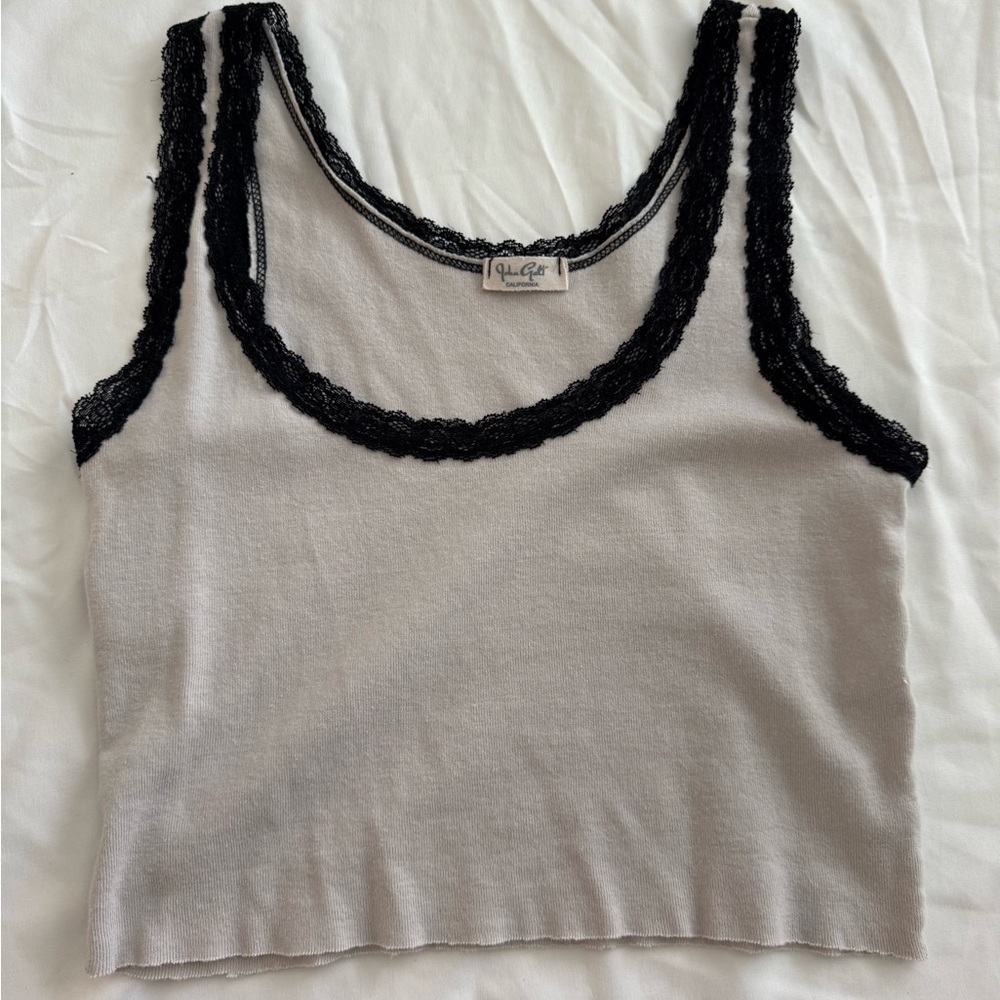 Brandy Melville Gray Crop Top with Black Lace Trim